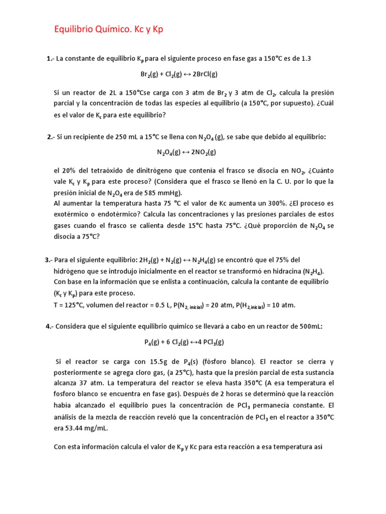 Equilibrio Químico. KC y KP: 1.-La Constante de Equilibrio K | PDF ...