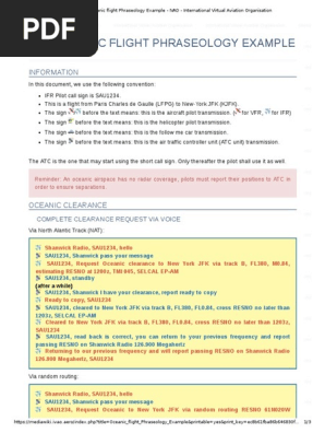 Oceanic Flight Phraseology Example | PDF | Instrument Flight Rules