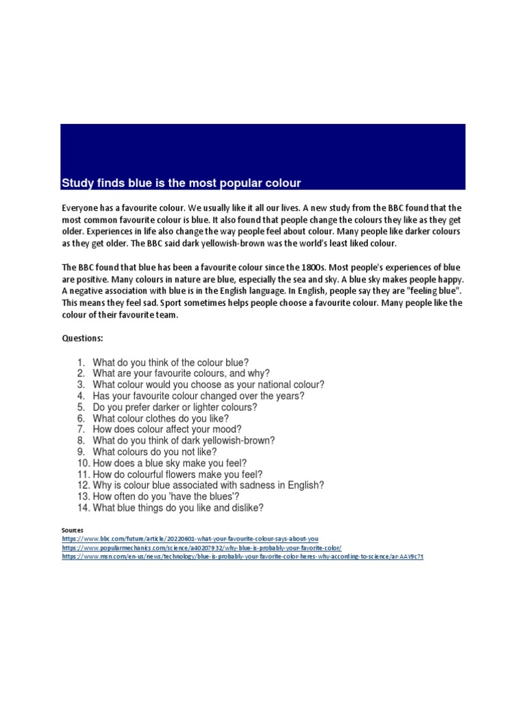 Blue: The Most Popular Color Revealed | PDF | Lifestyle