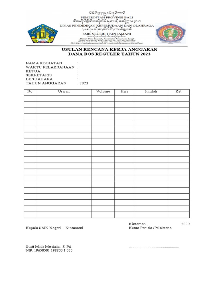 Form Usulan Rka2023 | PDF