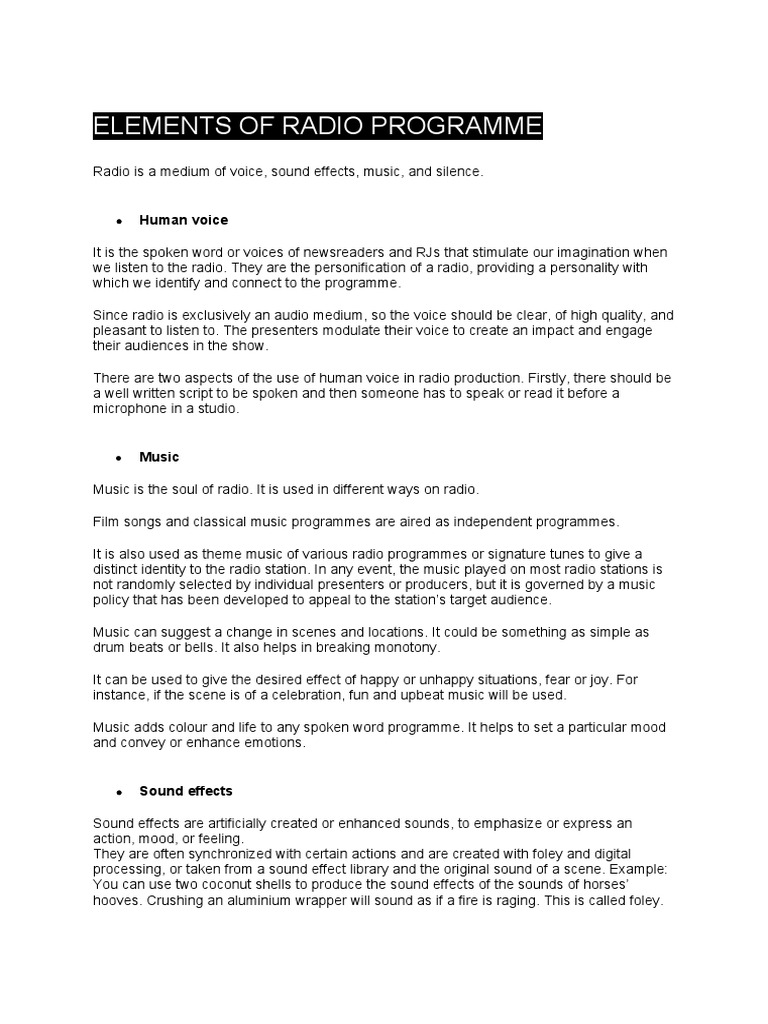 Elements of Radio Programme PDF Microphone Low Pass Filter