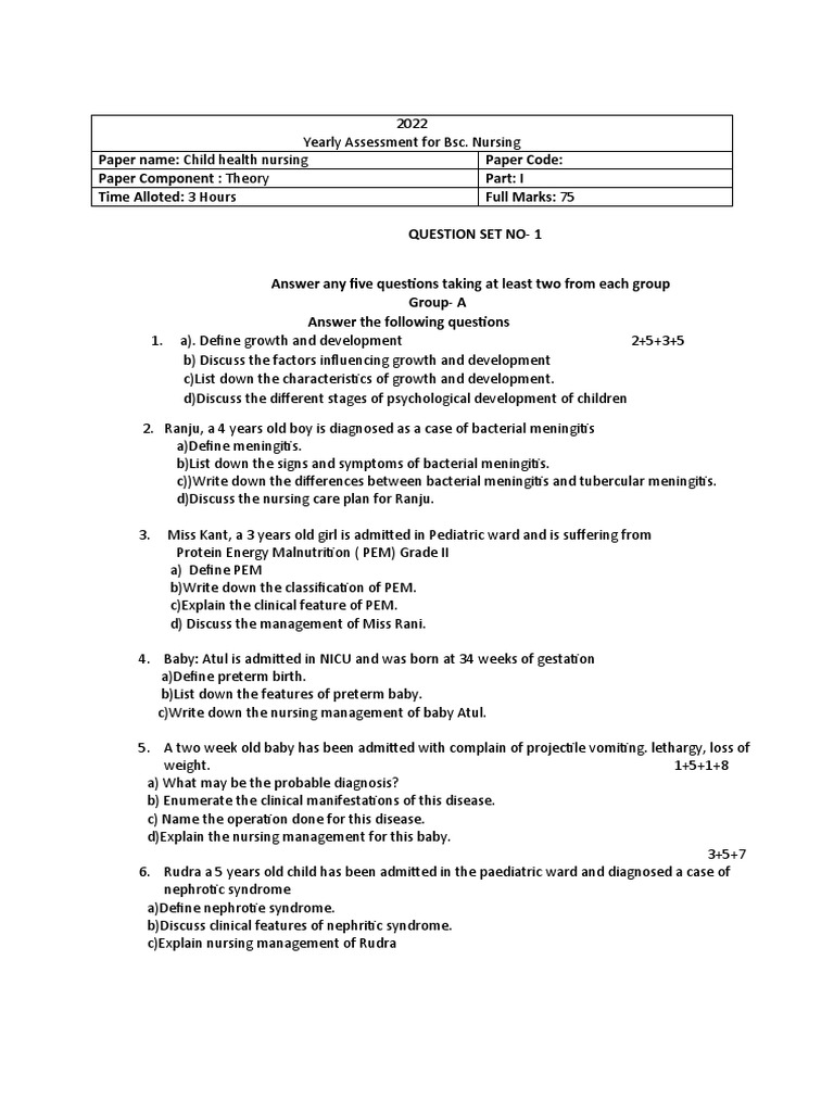 Paper name child health nursing paper code paper component theory