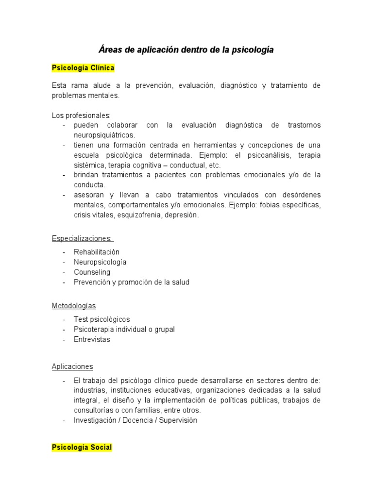Áreas de Aplicación de la Psicología | PDF | Crecimiento personal y ...