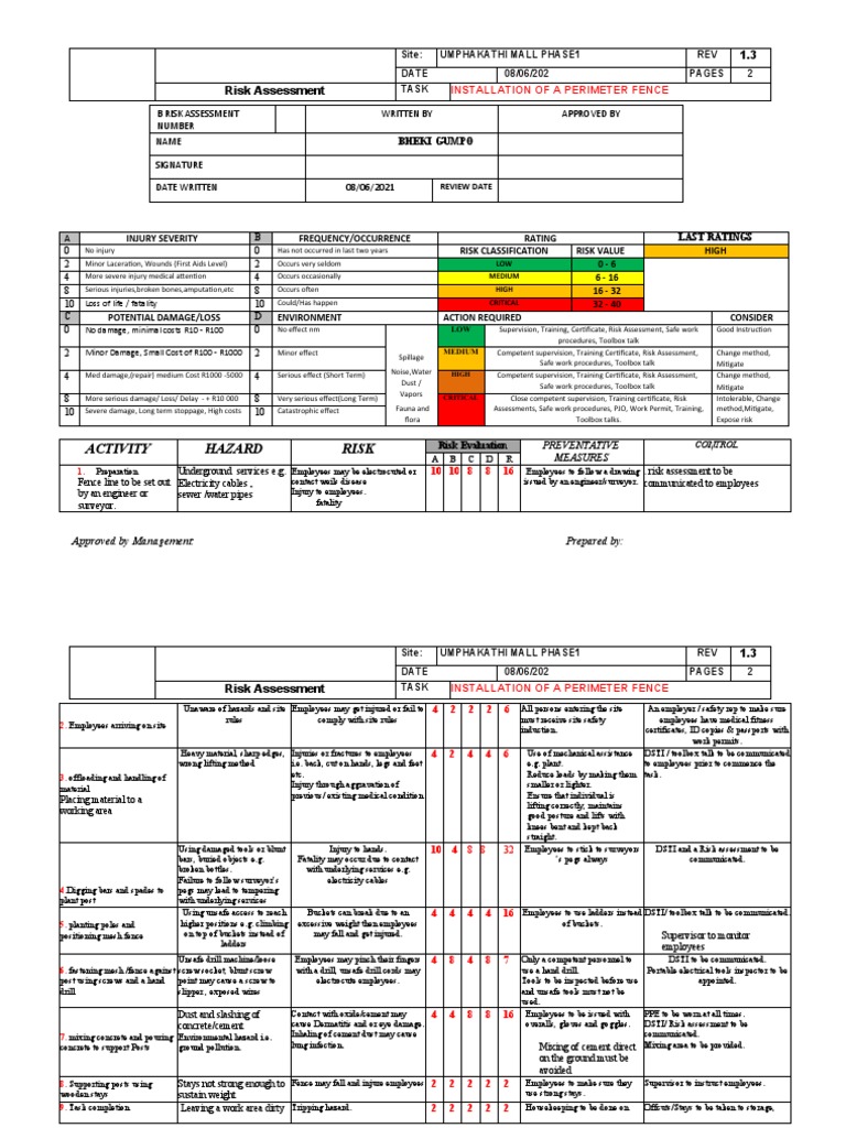 Risk Assessment Fence Installation PDF Occupational Safety And Health Concrete