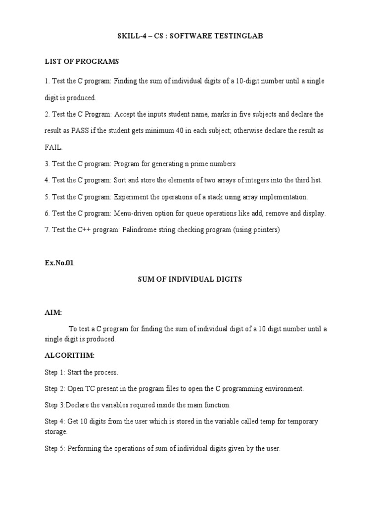 Skill 4 cs software testinglab list of programs pdf programming