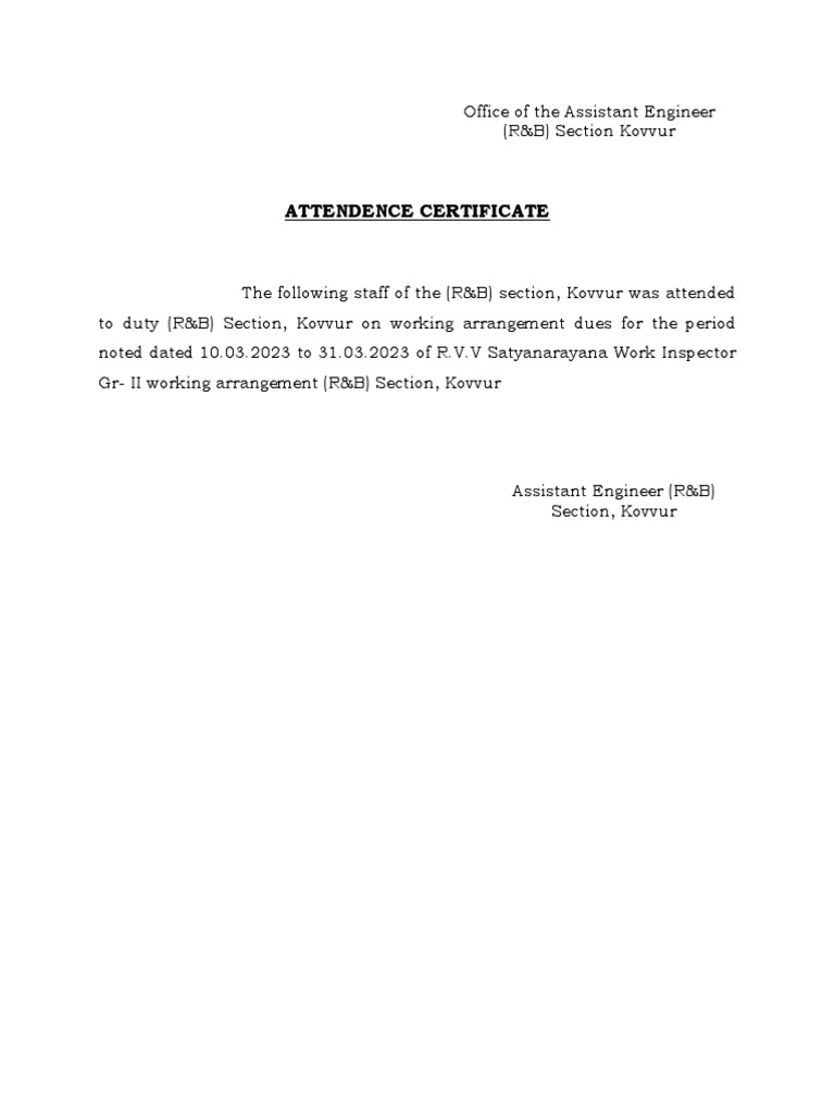 Internship Attendance Certificate