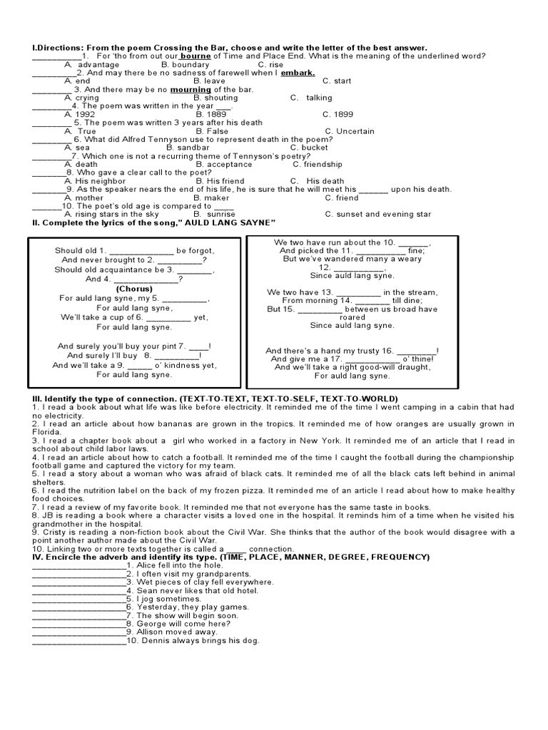 Long Quiz G9 | PDF | Language Arts & Discipline | Poetry