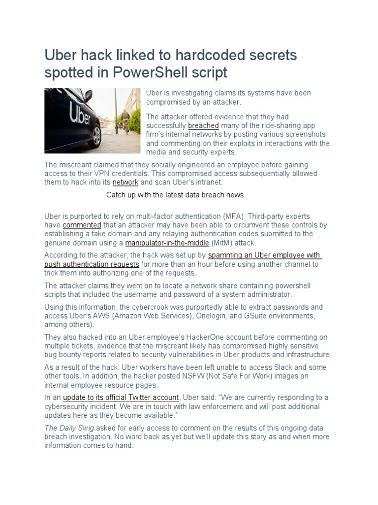 Uber Hack Linked To Hardcoded Secrets Spotted in Powershell Script ...