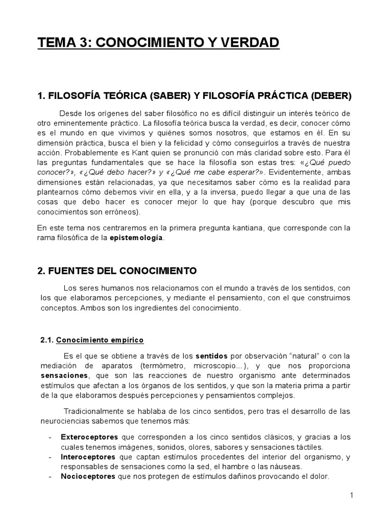 Tema 3 Conocimiento Y Verdad Descargar Gratis Pdf Verdad