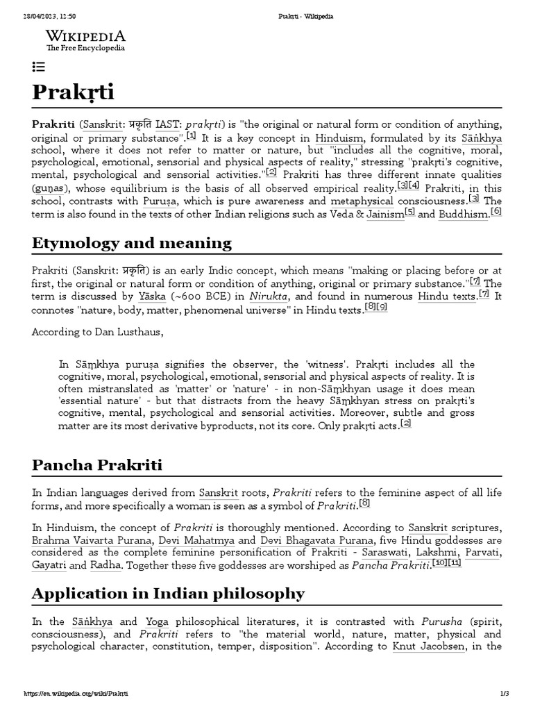 Prakṛti | PDF | Religious Philosophical Concepts | Indian Religions