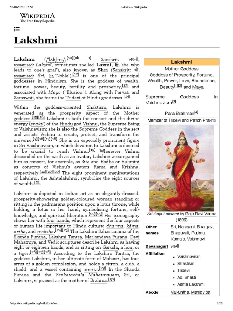 Lakshmi: Goddess of Wealth and Prosperity | PDF | Devi | Vishnu