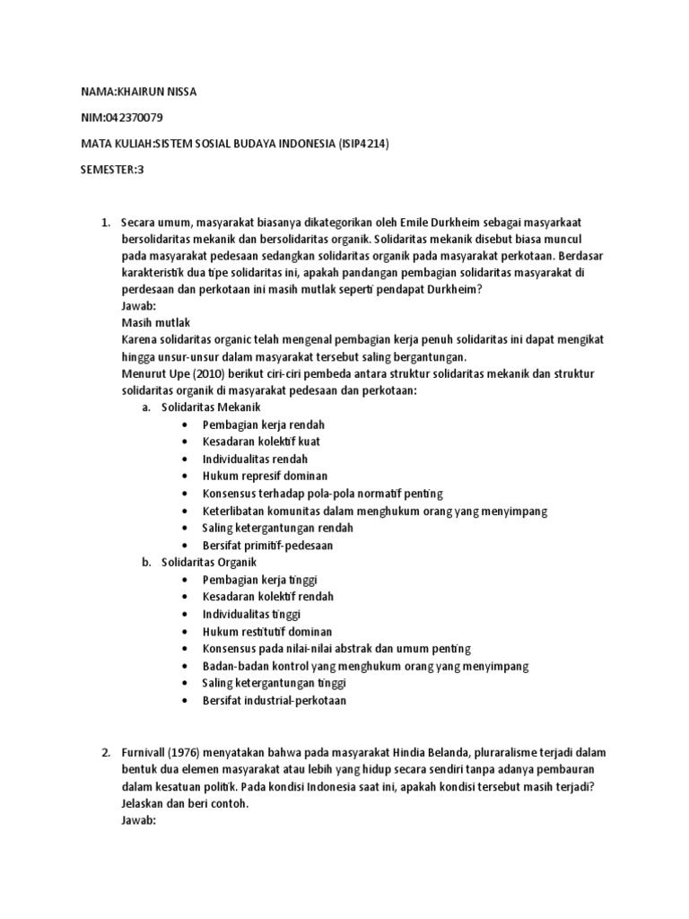 Khairun Nissa (042370079) Sistem Sosial Dan Budaya Indonesia PDF