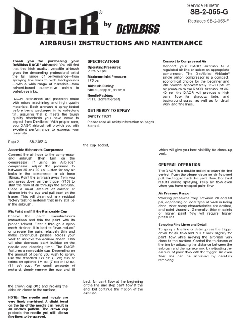 DAGR Airbrush Instructions and Maintenance SB 2 055 G PDF Hand Paint