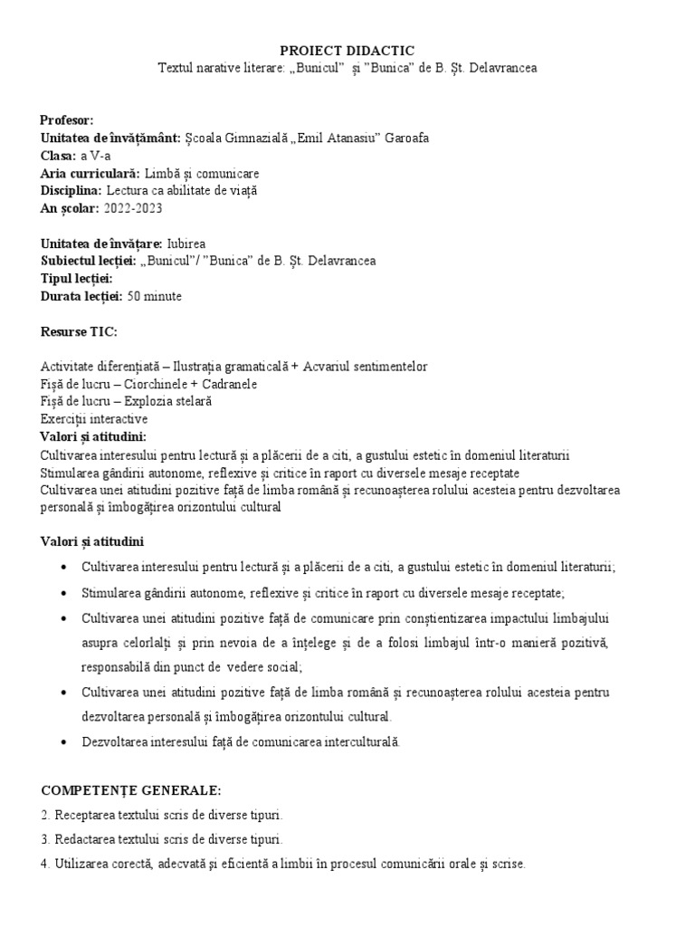 Rezumat Bunicul bunicul-bunica de B. Șt. Delavrancea | PDF