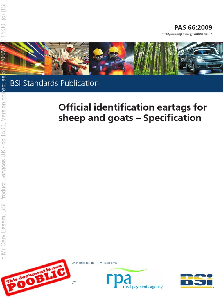 Official Identification Eartags For Sheep and Goats - Specification | PDF