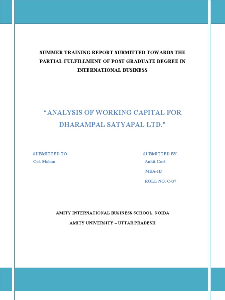 Analysis of Working Capital | PDF | Career & Growth | Finance & Money ...