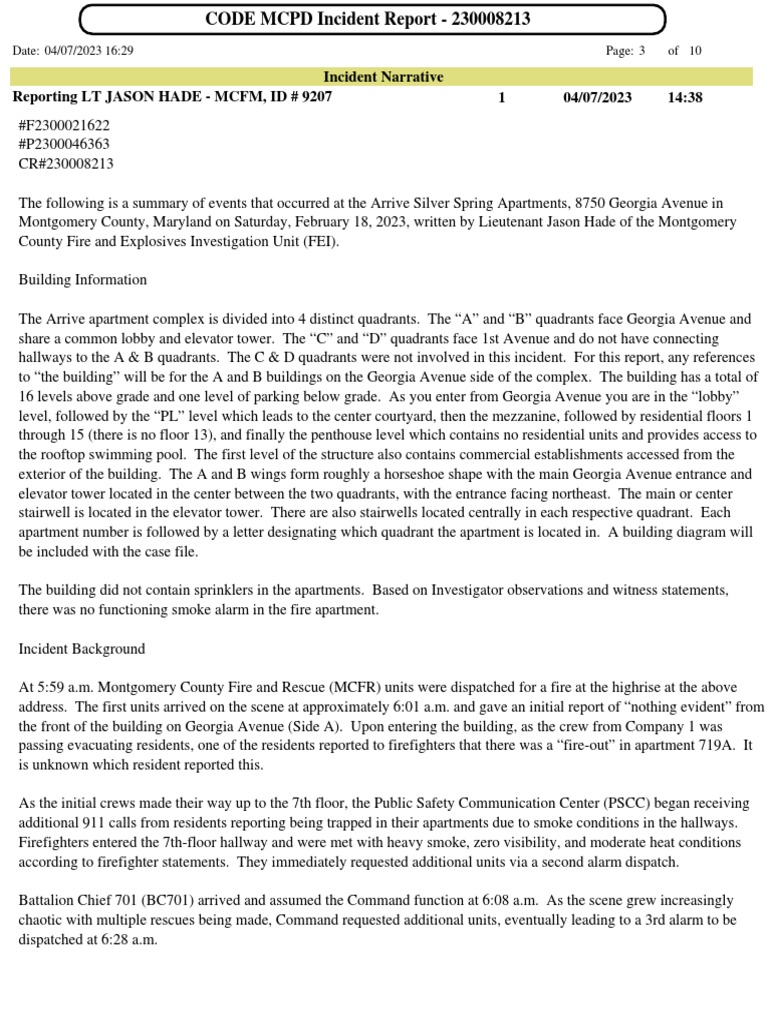 Arrive Silver Spring Fire Incident Report | PDF | Firefighter ...