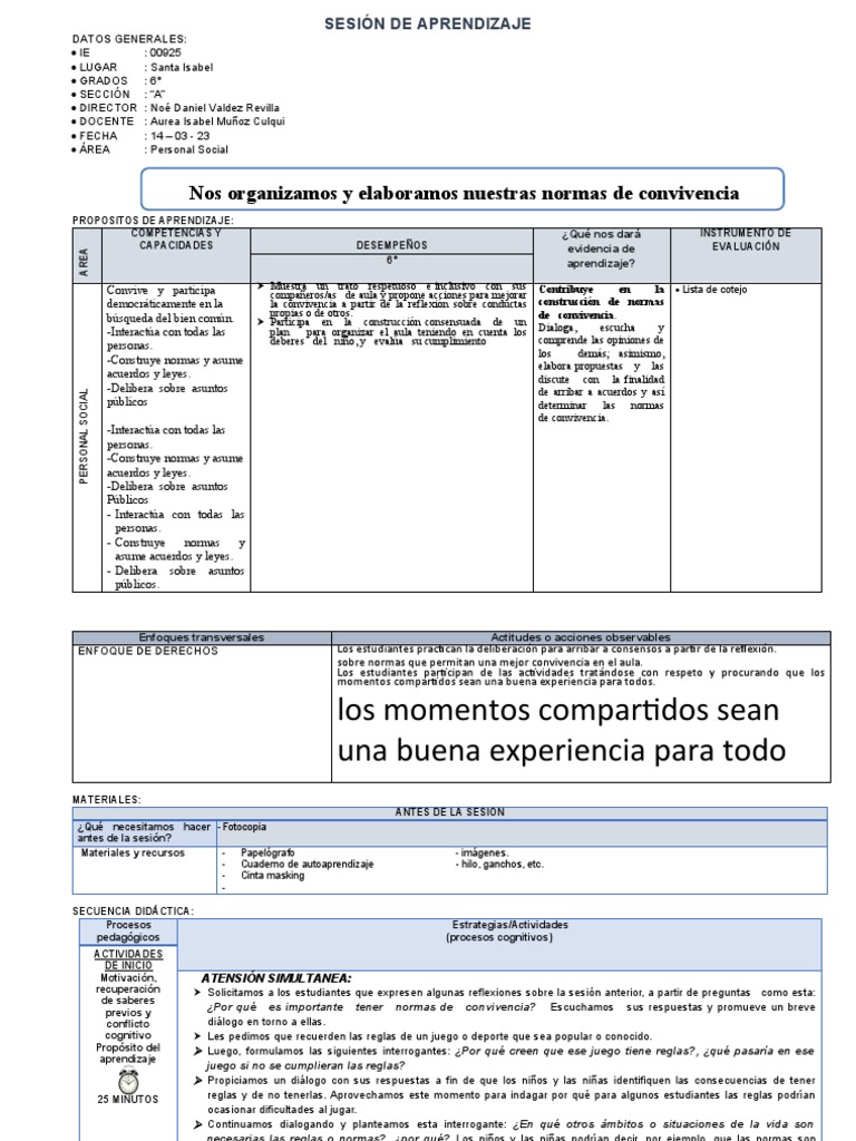 Normas de convivencia en el aula 6° | PDF | Salón de clases | Aprendizaje