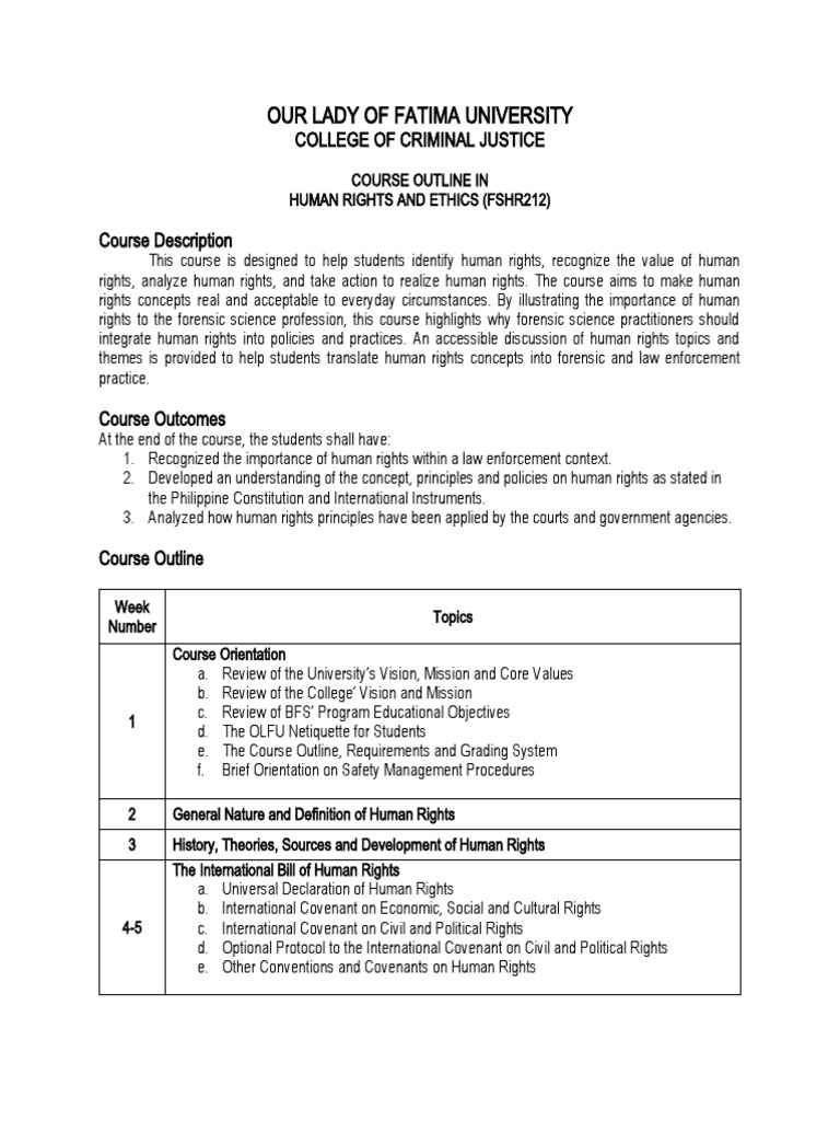 Human Rights and Ethics Course Outline | PDF | Human Rights | Rights