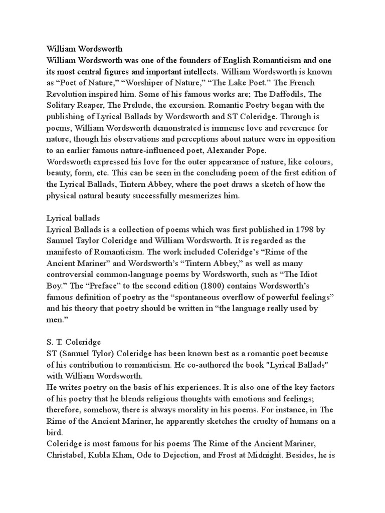 Romanticism Pdf Samuel Taylor Coleridge William Wordsworth