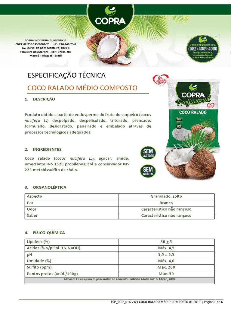 Coco Ralado Medio Composto All Bread Qualite 29042020124209.2019 | PDF ...