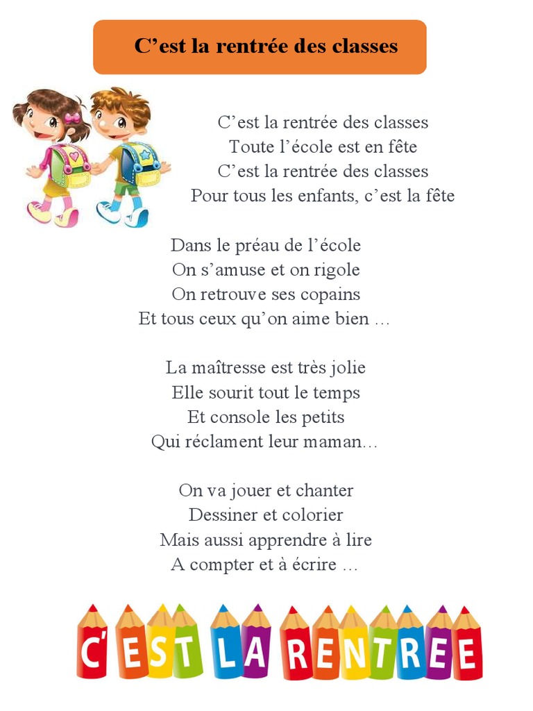 Texte Sur La Rentrée Scolaire Pdf C'est La Rentrée Des Classes | PDF