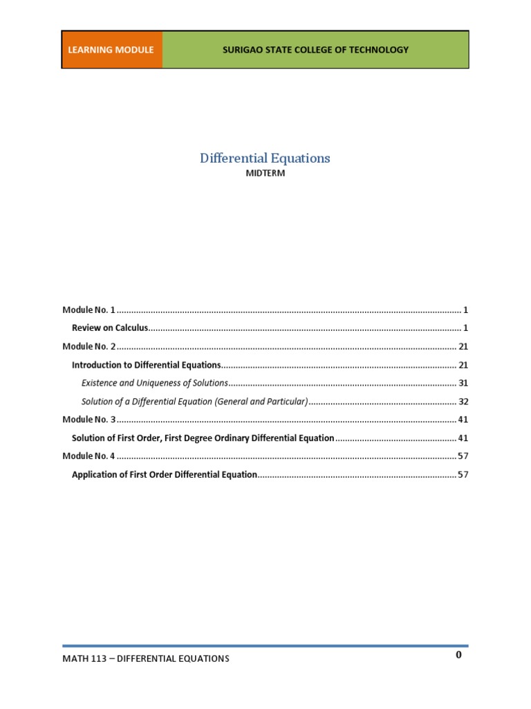 Differential Equations Learning Module PDF Derivative Factorization