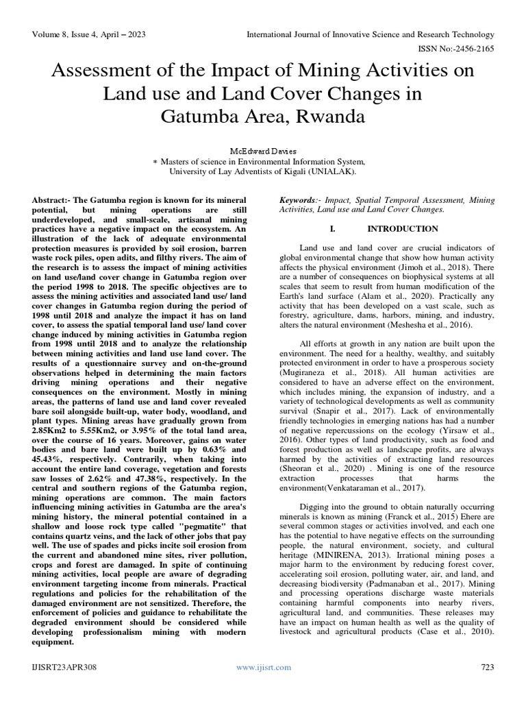 Assessment of The Impact of Mining Activities On Land Use and Land
