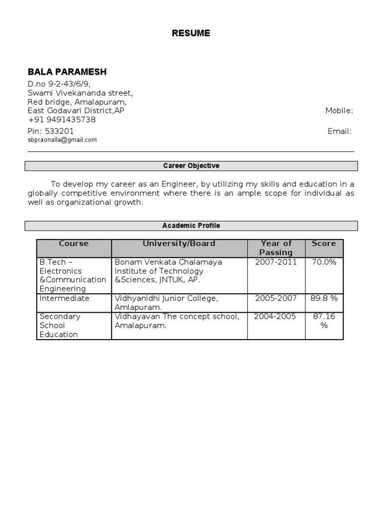 Bala Paramesh - Electronics Engineer Resume | PDF