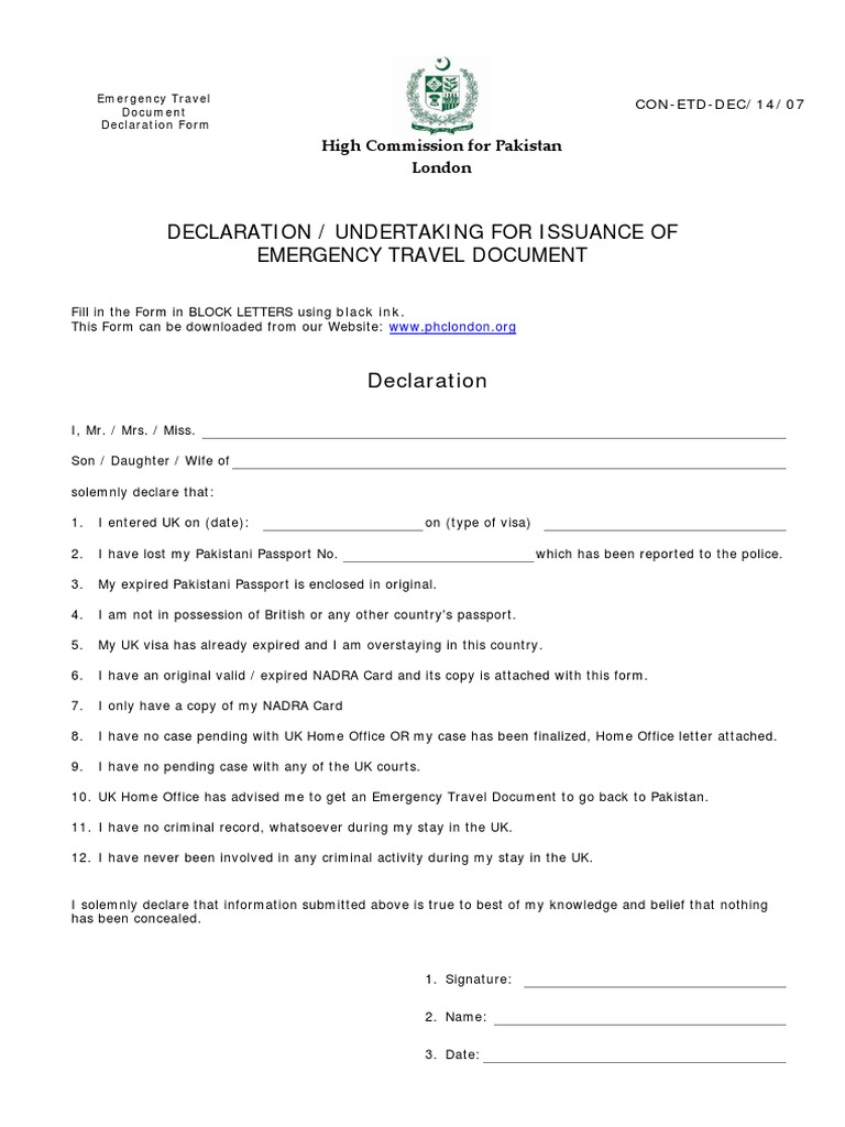 Etd Undertaking Form PDF