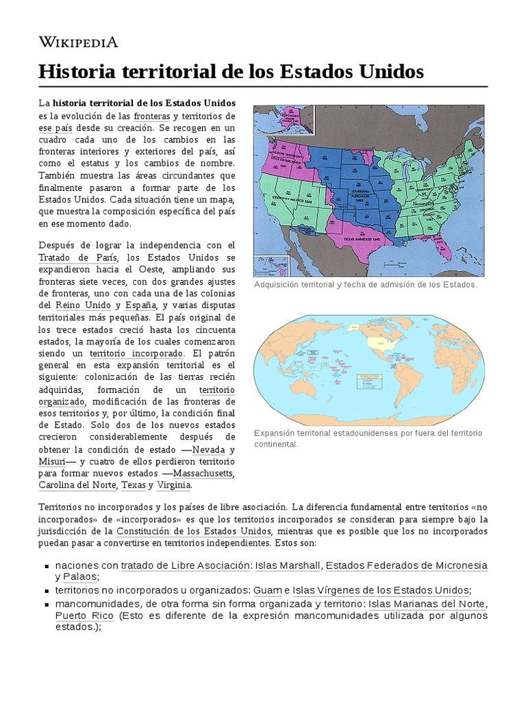 Historia Territorial de Los Estados Unidos | PDF | Evolución ...