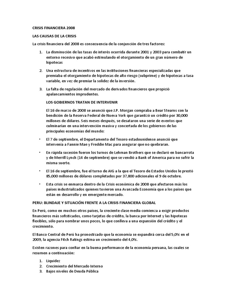 Crisis Financiera 2008 PDF Economias Dinero
