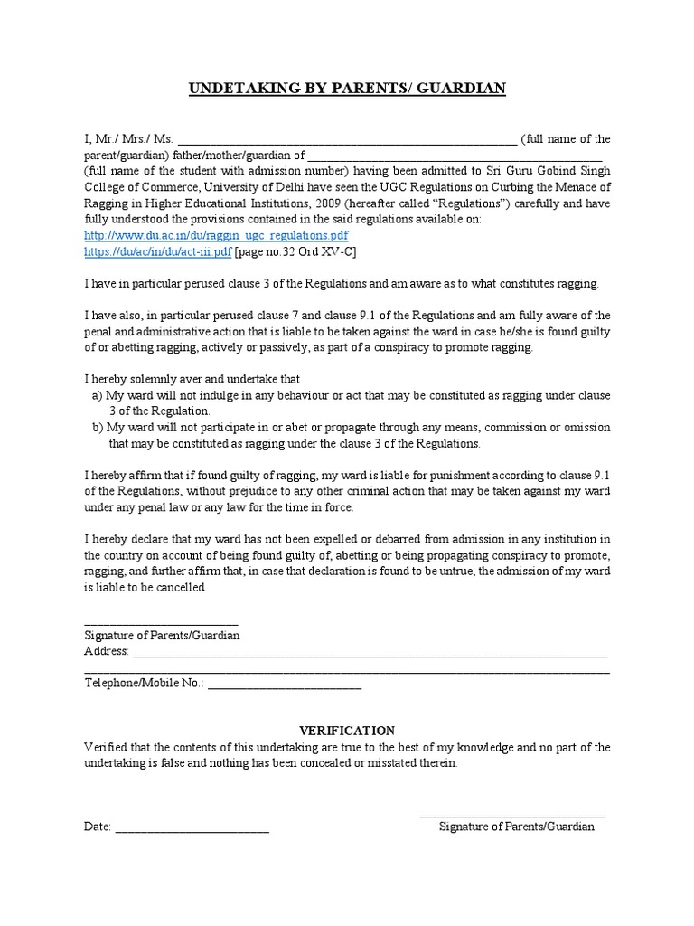 Anti-Ragging Undertaking Form | PDF | Human Rights | Applied Ethics