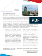 Política de Gestión Integrada: de La Calidad, Ambiente, Seguridad de Procesos, Seguridad Y Salud en El Trabajo