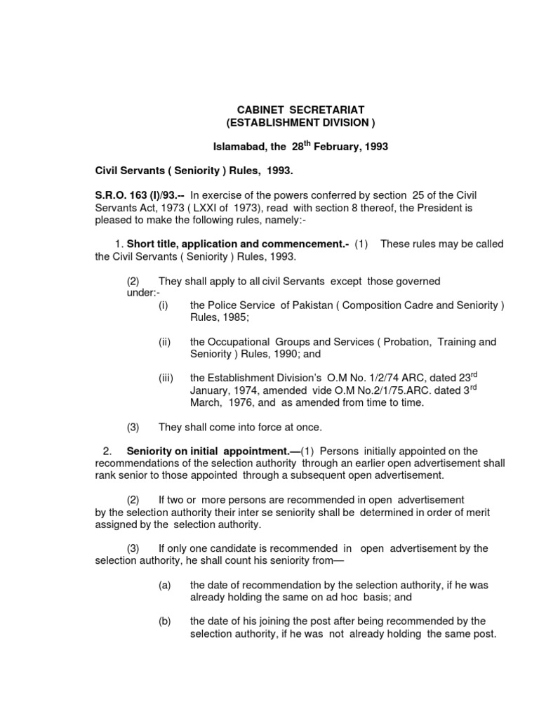 Pakistan Civil Servant Seniority Rule PDF Government Institutions