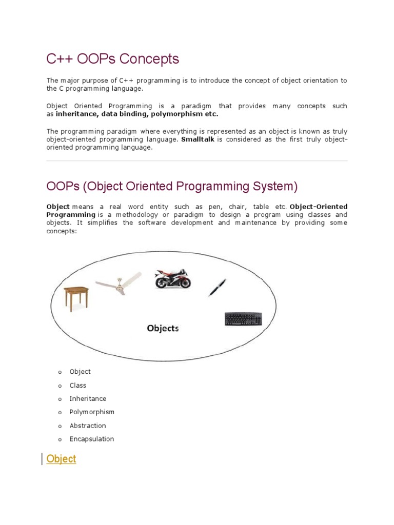 C++ Oops Concepts: Oops (Object Oriented Programming System) | PDF ...