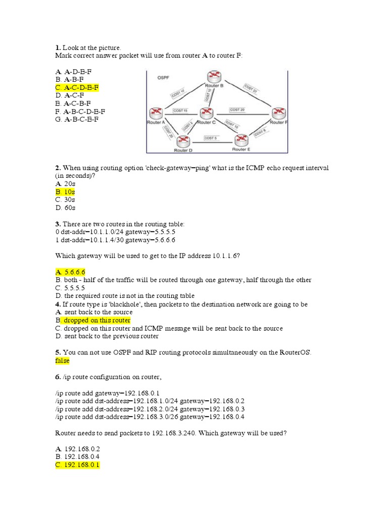 MTCRE Exam Practice Questions | PDF | Router (Computing) | Routing
