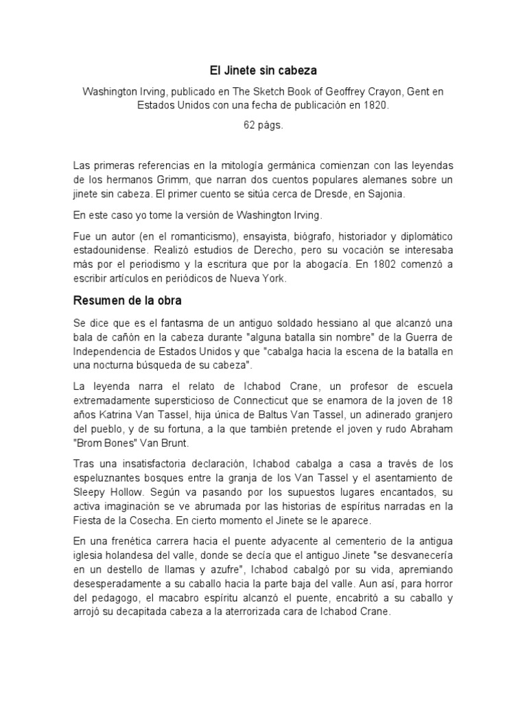 El Jinete Sin Cabeza | PDF | Leyendas | Historias Tradicionales