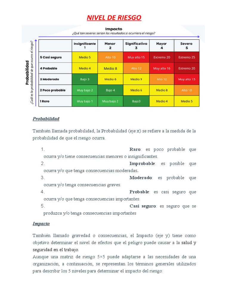 Cálculo y Niveles de Riesgo Laboral | PDF | Riesgo | Probabilidad
