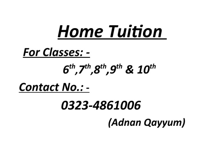 Home Tuition For Classes 6 7 8, 9 & 10 Contact No. PDF