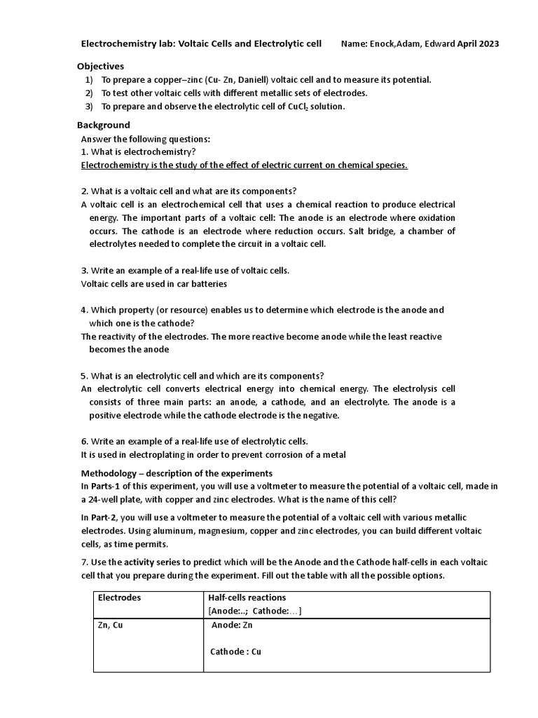 Electrochemistry Lab Apr2023 PDF Electrochemistry Anode