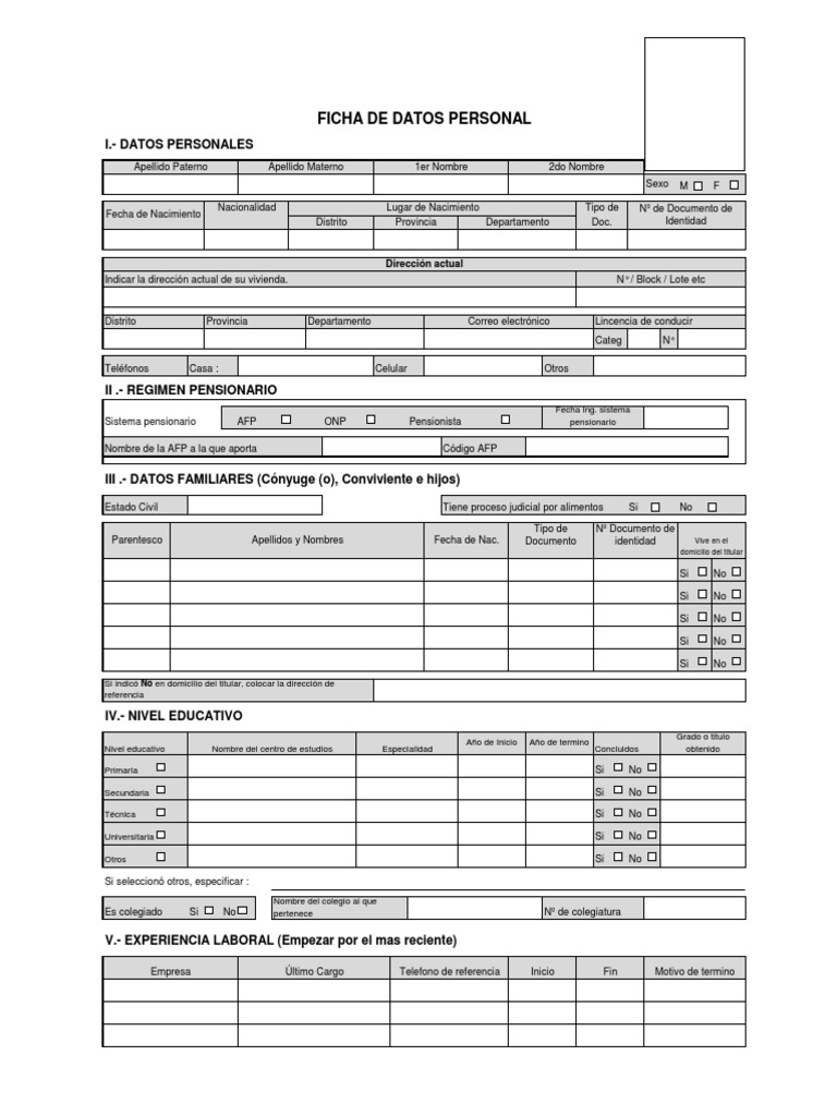 Ficha de Datos Personales y Laborales | PDF | Economias