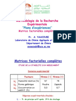 Méthodologie de La Recherche Expérimentale: 'Plans D'expériences'' 'Plans D'expériences''