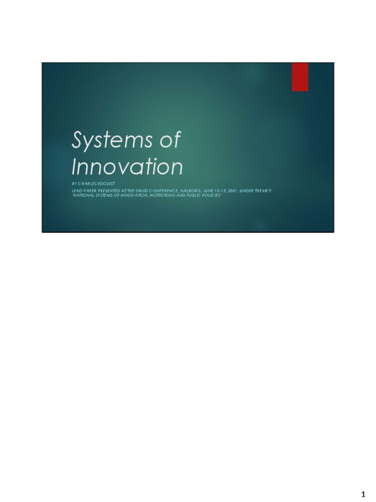 Understanding Systems of Innovation | PDF | System | Institution