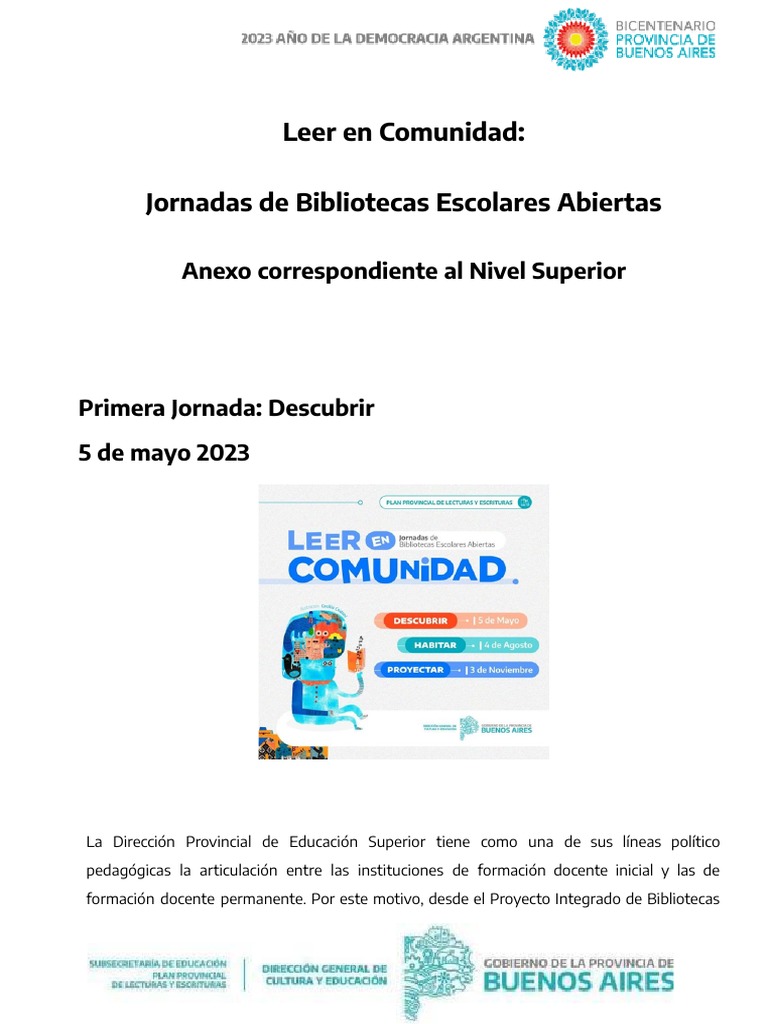 Nivel Superior Primera Jornada De Bibliotecas Abiertas 2023 Pdf