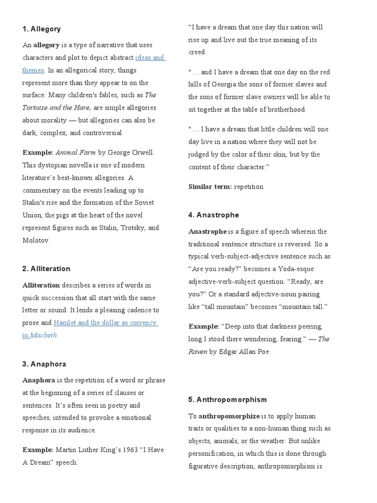 Literary Devices | Download Free PDF | Allegory | Anthropomorphism