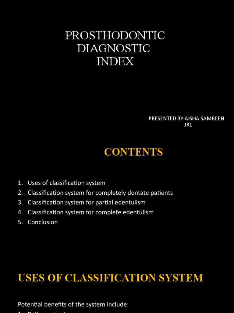 Prosthodontic Diagnostic Index Guide | PDF | Dentures | Tooth