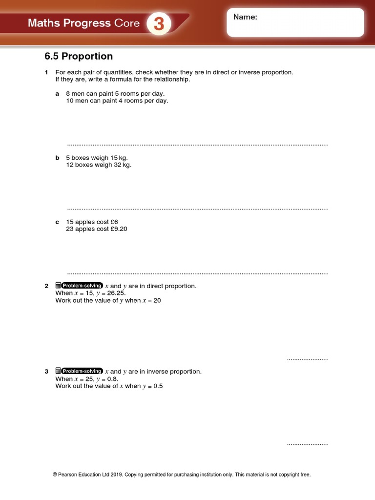 6.5 Proportion: 1 For Each Pair of Quantities, Check Whether They Are ...