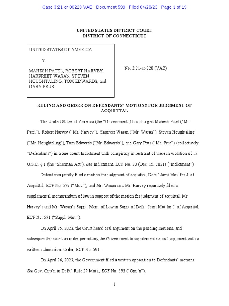 No Poach Ruling PDF Reasonable Doubt Sherman Antitrust Act