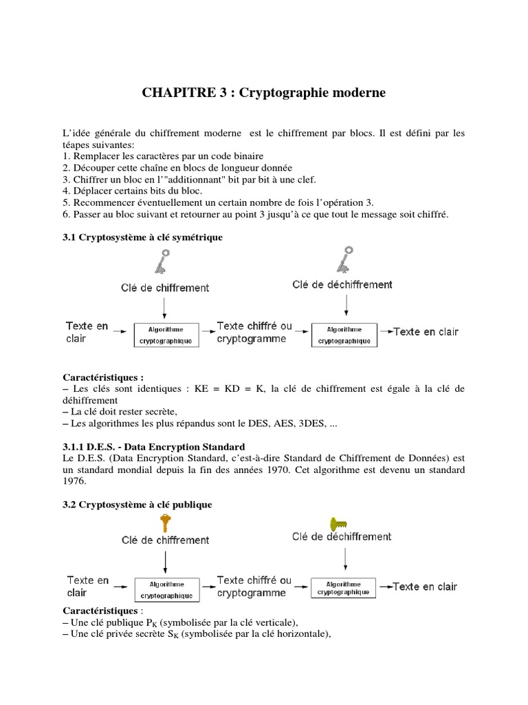 Cryptographie moderne : clés et algorithmes | PDF | Public-key ...